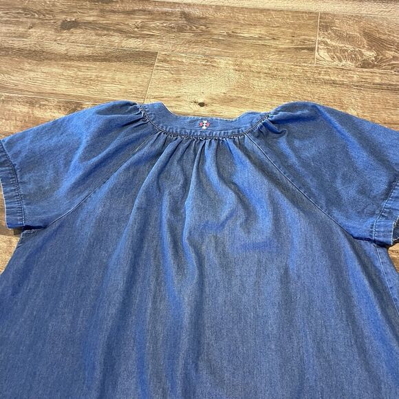 Go Softly Dress XL Embroidered Floral Short Sleeve Zip-Front Denim Patio Mumu - Picture 8 of 13